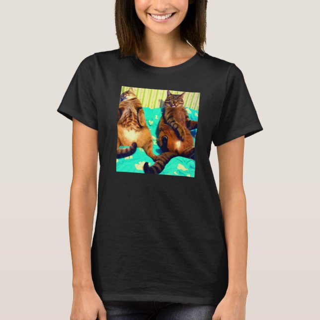 Two cats humorous meow kitty portrait kitten cat m T-Shirt (Front)