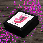 Two Cats in 1950's Style Pink Chair polka Dots Gift Box<br><div class="desc">This wood gift box for trinkets,  jewelry,  or gift giving has two cats,  one black and one white sitting in a 1950's style pink chair on a white background with pink polka dots.  Customise your text with the template.</div>