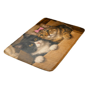 "Two Cats in a Cardboard Box – Cozy Bath Mat