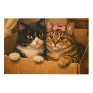 Two Cats in a Cardboard Box – Large Wood Wall Art