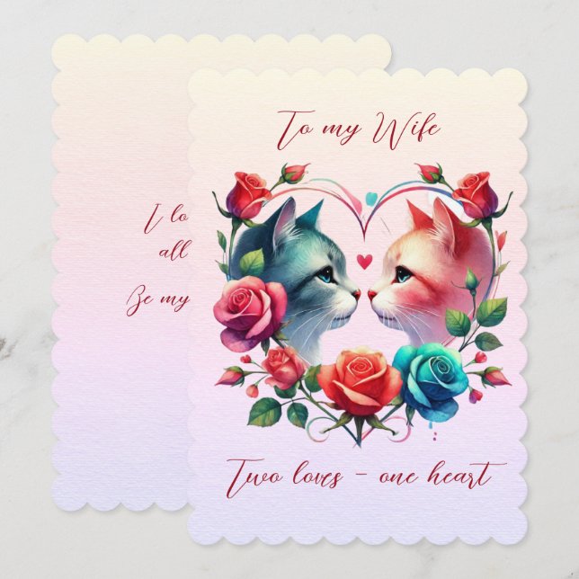 Two Cats In A Heart Wife Valentine's Day Holiday Card (Front/Back)