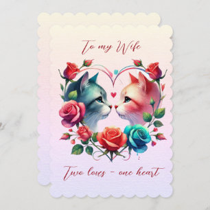 Two Cats In A Heart Wife Valentine's Day Holiday Card