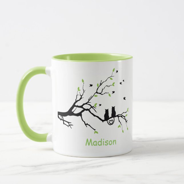 Two Cats In A Tree Black Green Love Personalized Mug (Left)