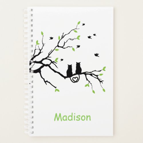 Two Cats In A Tree Black Green Love Personalized Planner