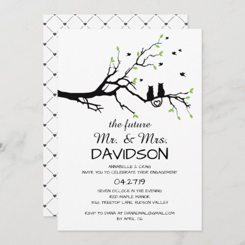 Two Cats In A Tree Engagement Party Invitation