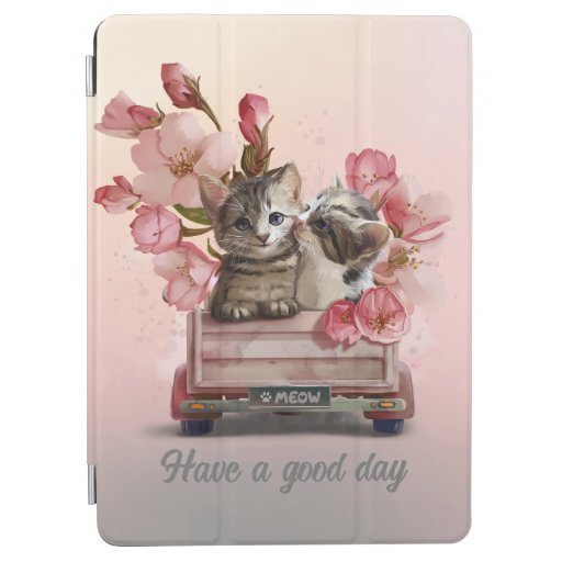 Two cats in a truck and flowers iPad air cover