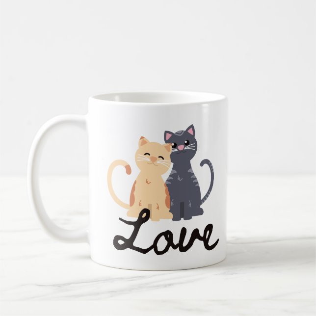 Two Cats in Love Mug – Romantic Cat Couple Coffee  (Left)