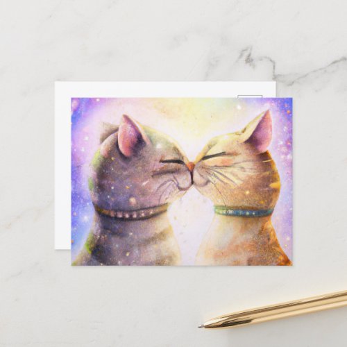 Two cats in love postcard