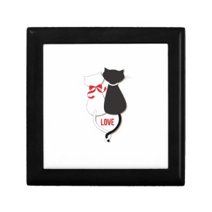 Two Cats in Love, Red, Black, Hearts Gift Box