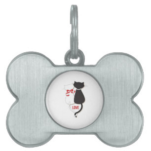Two Cats in Love, Red, Black, Hearts Pet Name Tag