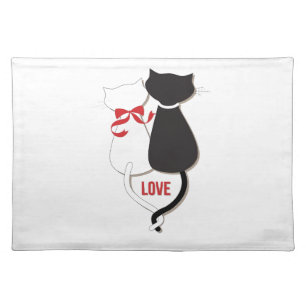 Two Cats in Love, Red, Black, Hearts Placemat