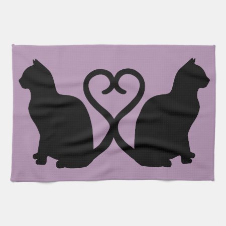 Two Cats In Love Silhouette Kitchen Towel
