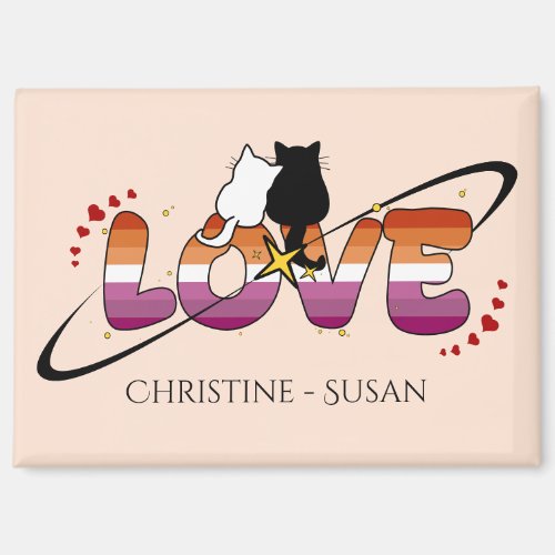 Two Cats In Love Sunset Lesbian Flag Magnet