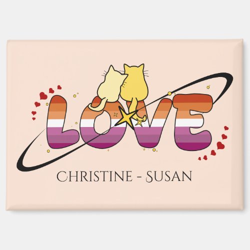 Two Cats In Love Sunset Lesbian Flag Magnet