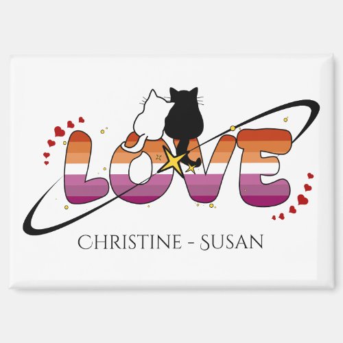 Two Cats In Love Sunset Lesbian Flag Magnet