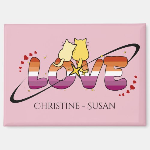 Two Cats In Love Sunset Lesbian Flag Magnet