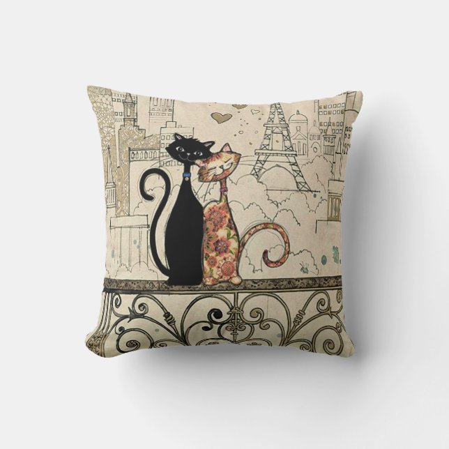 Two Cats in Love Throw Pillow (Front)
