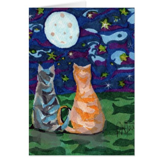 Two Cats in Moonlight Art Cards (Front)