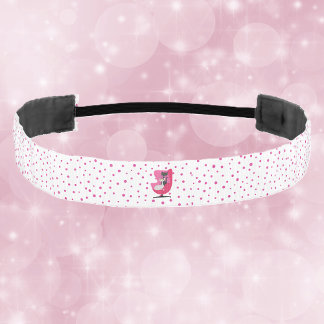 Two Cats in Pink Vintage Chair Polka Dots on White Athletic Headband