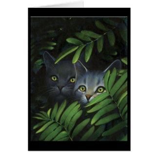 Two cats in the bushes card