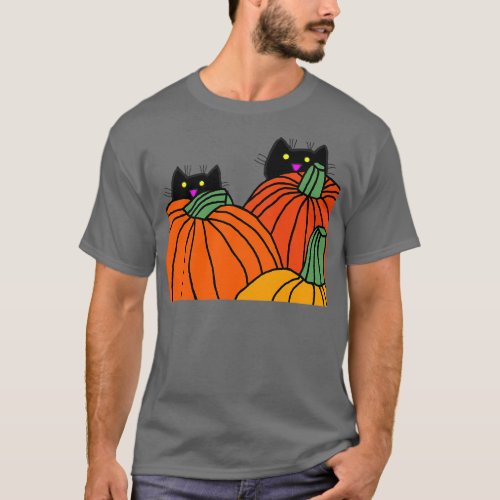 Two Cats in the Pumpkin Patch T_Shirt