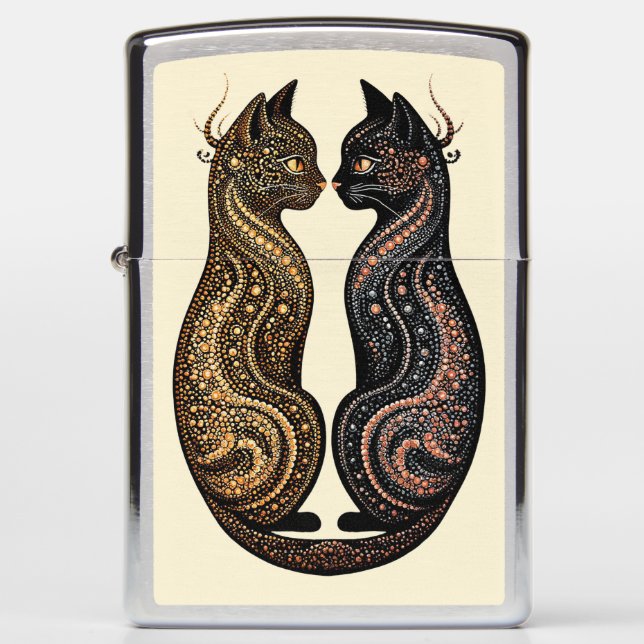  Two Cats in Vibrant Artistic Design  Zippo Lighter (Front)