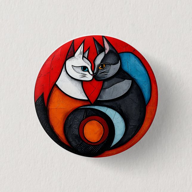 Two Cats in Vibrant Circular Design Button (Front)