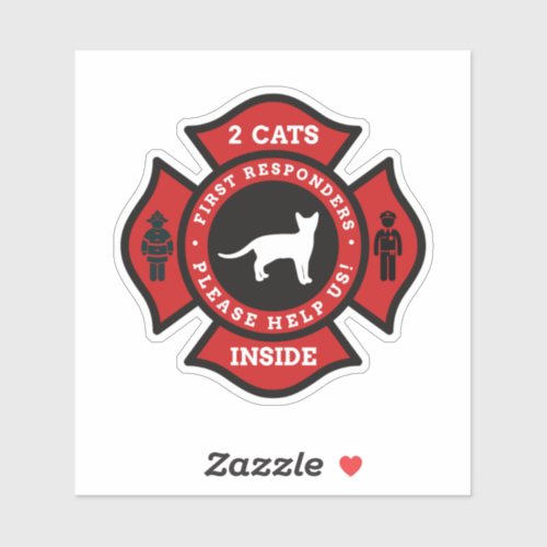 Two Cats Inside Pet Alert For Fire Department Sticker