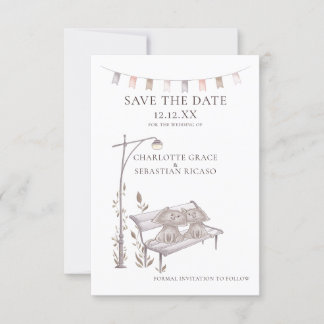 Two Cats on a Bench Animal Save The Date Wedding Announcement