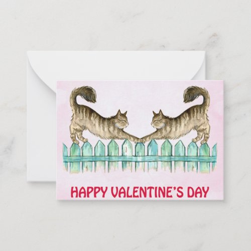 Two cats on a fence valentine card