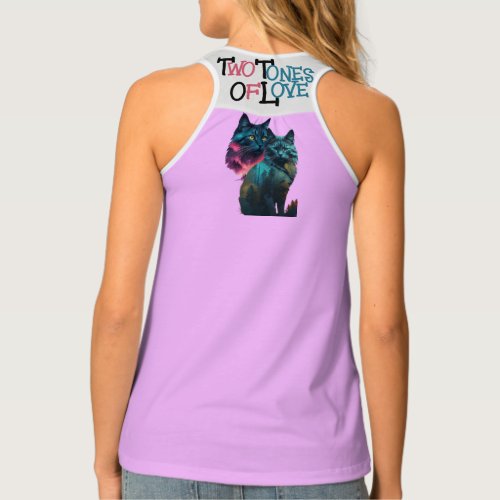 Two Cats One Heart Colorful Feline Pair Tank Top