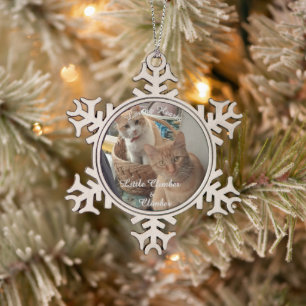 Two Cats Photo And Names, Snowflake Pewter Christmas Ornament