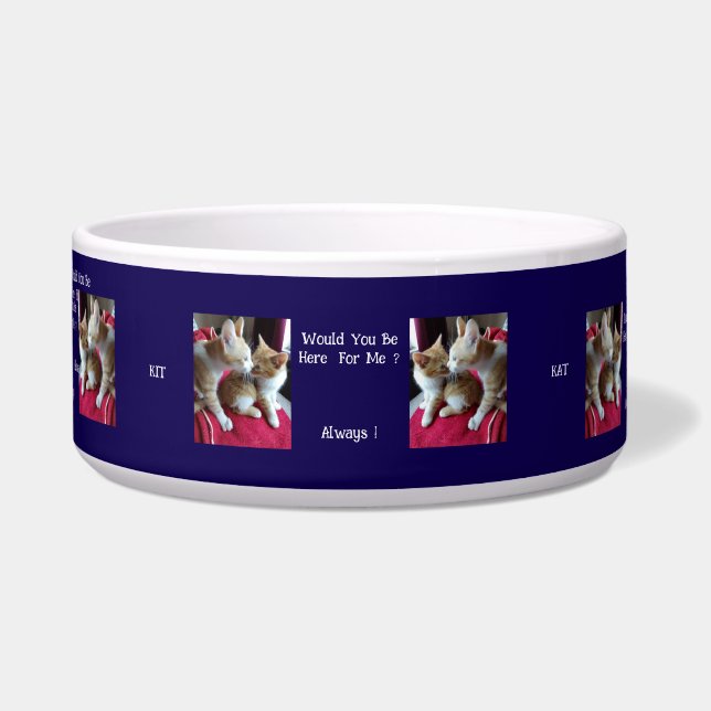 Two Cats, Photos, Names, Funny Text, Customizable, Bowl (Front)