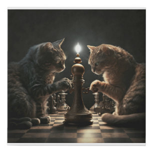 Two Cats Playing Chess Funny Faux Canvas Print