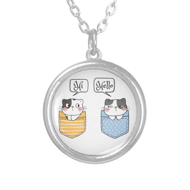 two cats silver plated necklace (Front)