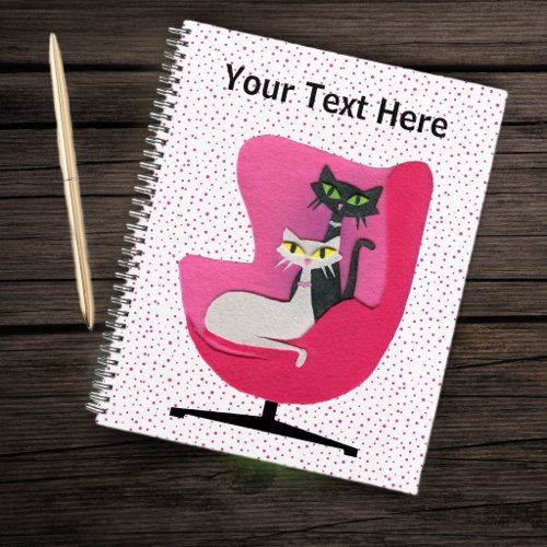 Two Cats Sitting in Mid Century Pink Chair Dots Planner