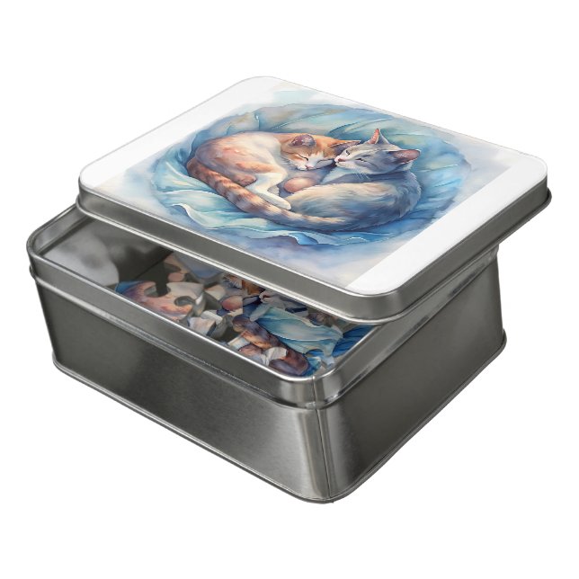 Two cats sleeping peacefully together jigsaw puzzle (Lid Open)