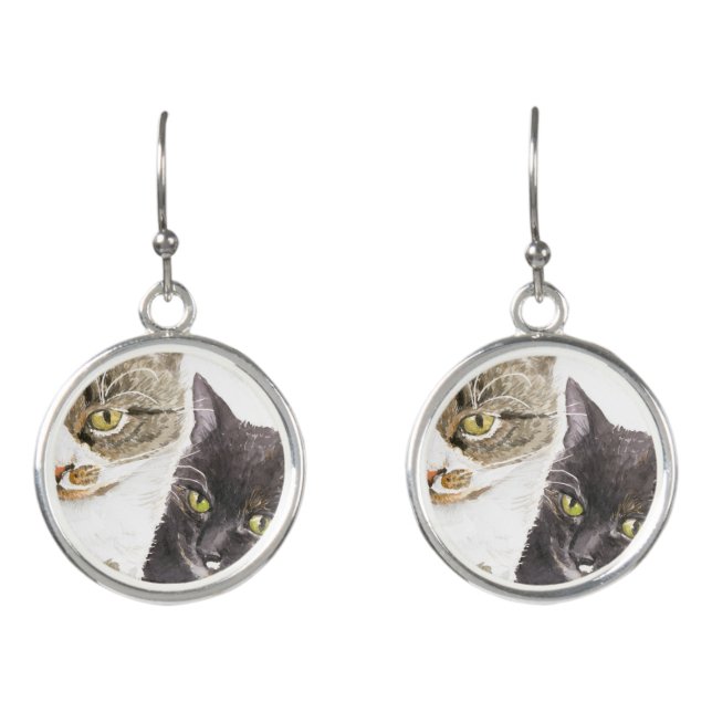 Two cats - tabby and tortie earrings (Front)