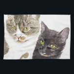 Two cats - tabby and tortie kitchen towel<br><div class="desc">Watercolor painting of 2 of my cats tabby-Myhla and tortoiseshell - Guga.</div>