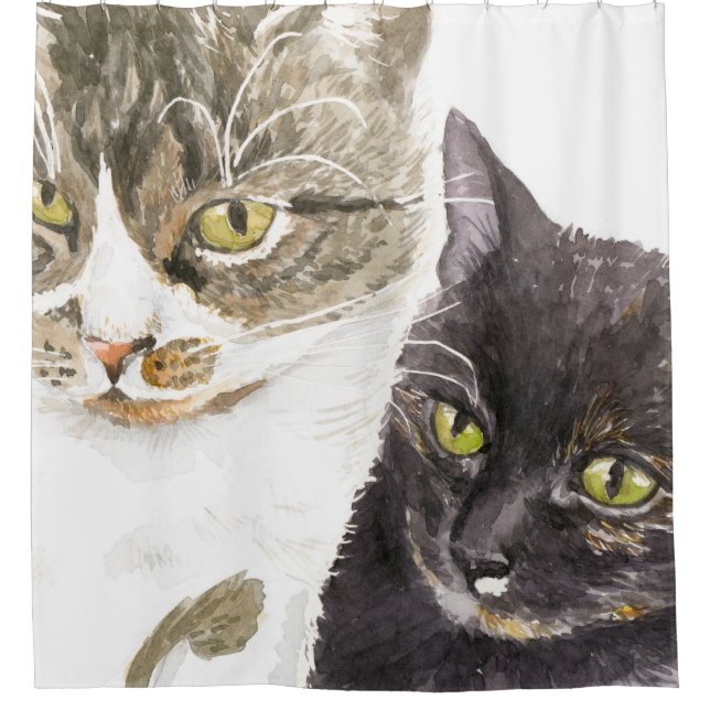 Two cats - tabby and tortie shower curtain (Front)