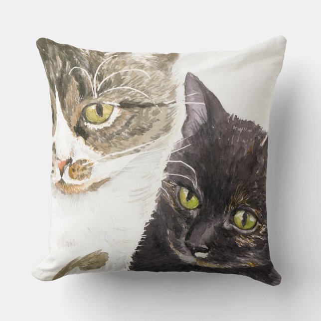 Two cats - tabby and tortie throw pillow (Front)