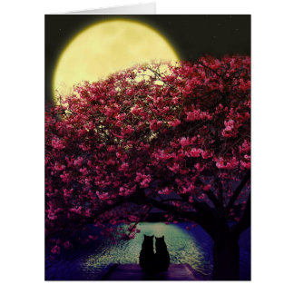 Two cats under a cherry tree in the moonlight  cards