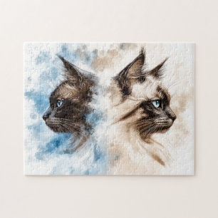 Two cats watercolor jigsaw puzzle