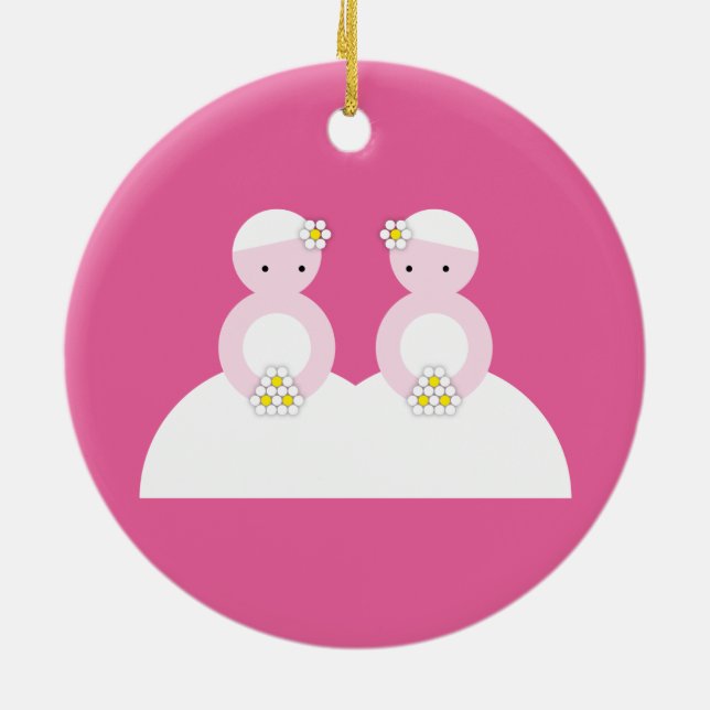 Two caucasian brides ceramic ornament (Back)