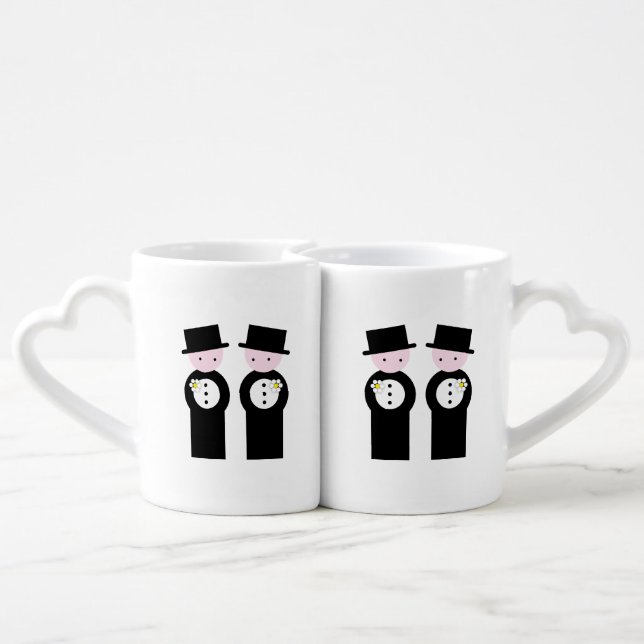 Two caucasian grooms coffee mug set (Back Nesting)