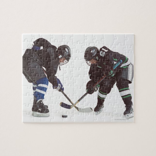 two caucasian hockey players wearing opposing jigsaw puzzle (Horizontal)