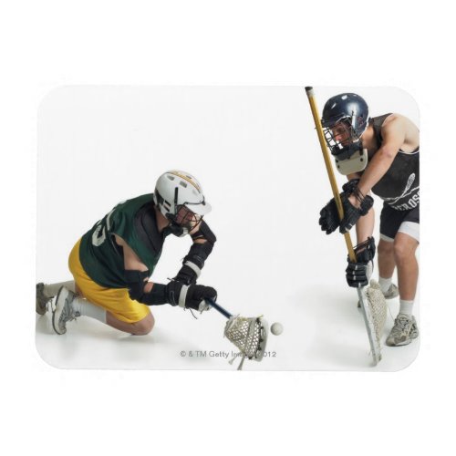 two caucasian male lacrosse players from 2 magnet