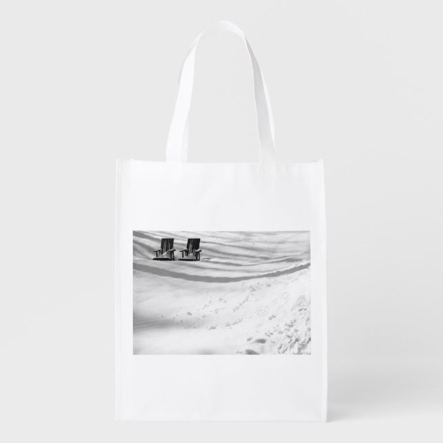 Two Chairs Buried In Snow Reusable Grocery Bag (Front)