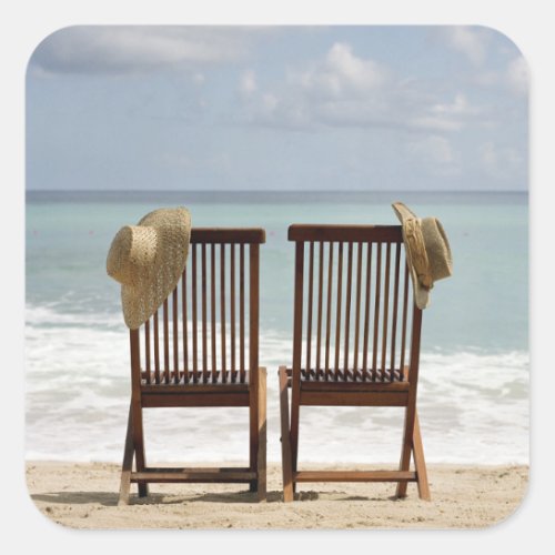 Two Chairs On Beach  Barbados Square Sticker