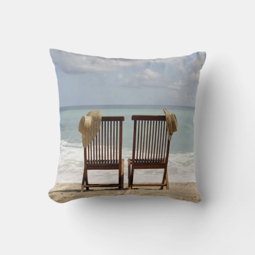 Two Chairs On Beach  Barbados Throw Pillow